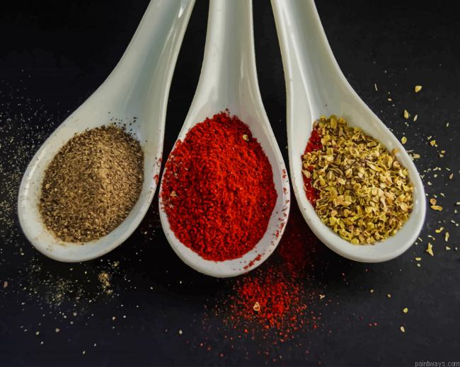 Three Assorted Spices In White Spoon New Painting By Numberss.png