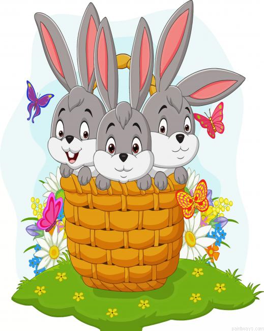 Three Rabbit In Basket Painting By Numberss.png