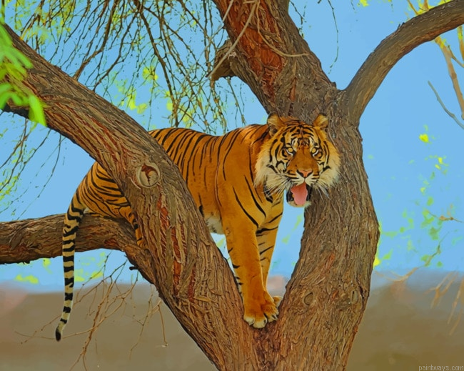 Tiger Up The Tree Animals Painting By Numberss.png