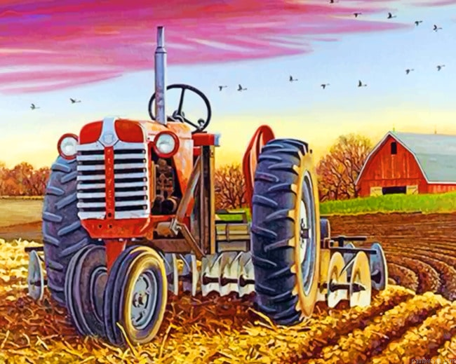 Tractor In Farm Nature Painting By Numberss.png