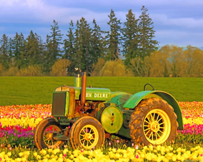 Tractor In Tulips Field Painting By Numberss.png