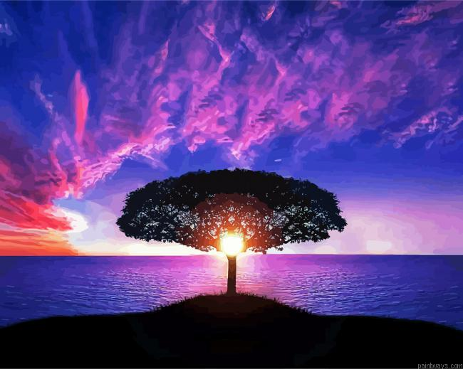 Tree By Water At Sunset Painting By Numberss.png