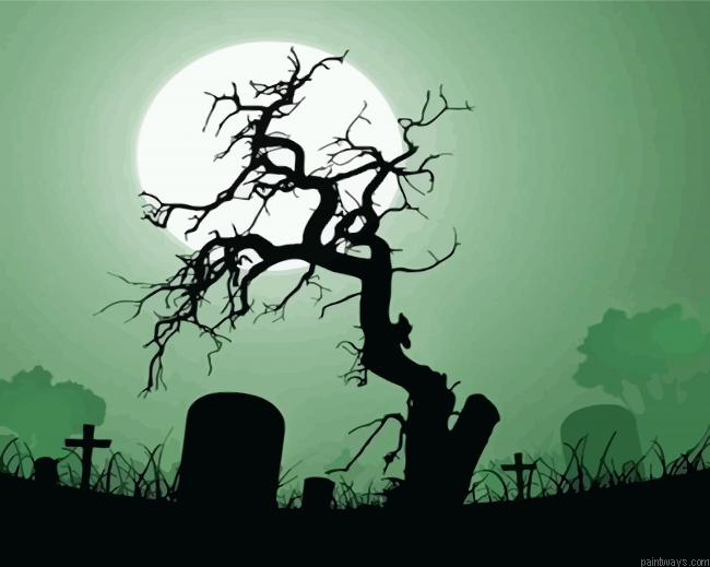 Tree In Graveyard Silhouette Painting By Numberss.png