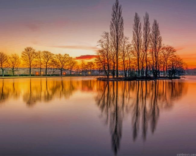 Tree Reflection On Lake New Painting By Numberss.png