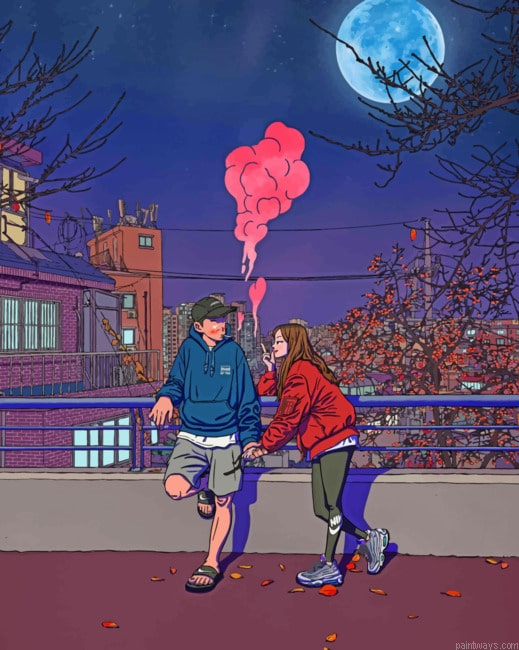 Two Couple Smoking During Night Time Animations Painting By Numberss.png