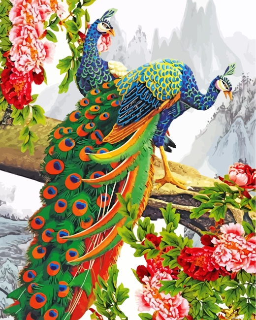 Two Peacocks Painting By Numbers.png