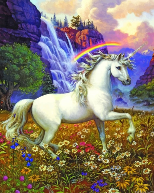 Unicorn In A Field Animals Painting By Numberss.png