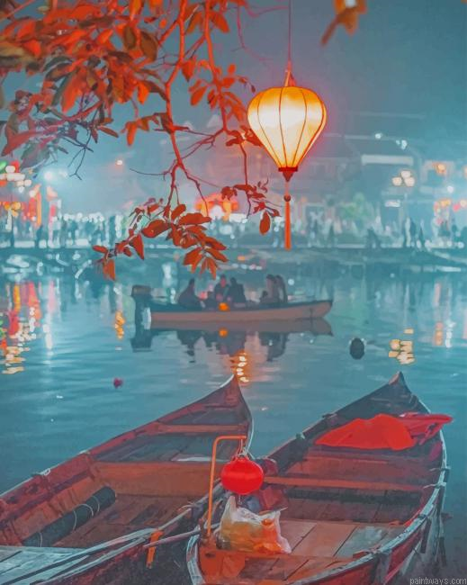 Vietnam Boats Night New Painting By Numberss.png