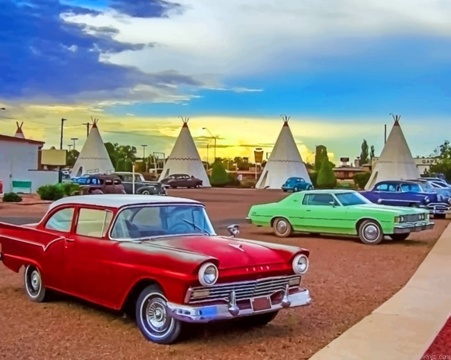 Vintage Cars Near The Wigwam Motel Cars Painting By Numberss.png