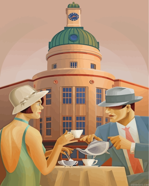 Vintage Couple Having Tea Painting By Numbers.png