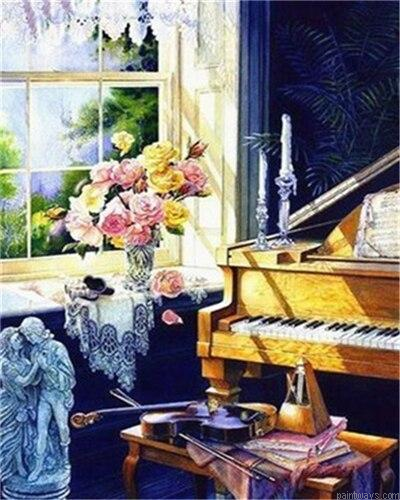 Violin Piano And Flowers Still Life Painting By Numberss.png