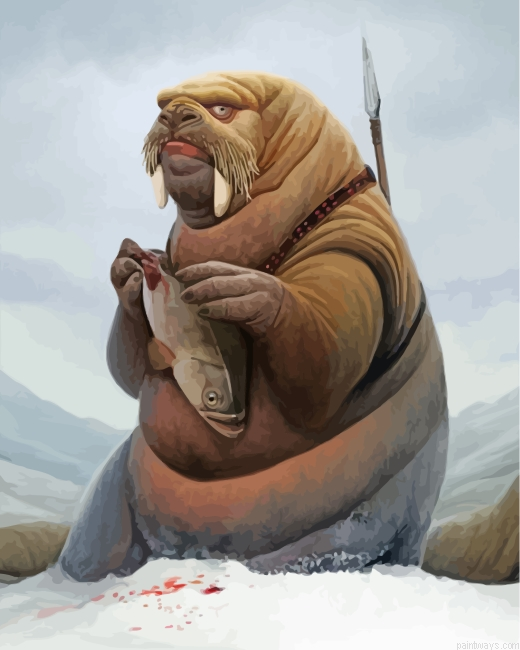 Walrus Trying To Eat A Fish Painting By Numberss.png