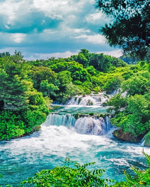 Waterfall In Split Landscapes Painting By Numberss.png