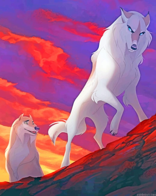 White Animated Wolves Animals Painting By Numberss.png