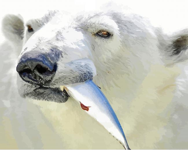 White Bear Catching Fish Painting By Numberss.png