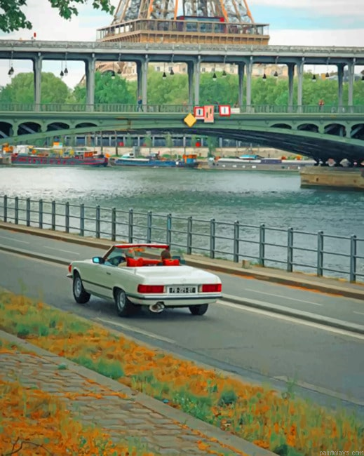 White Convertible Mercedes Cars Painting By Numberss.png