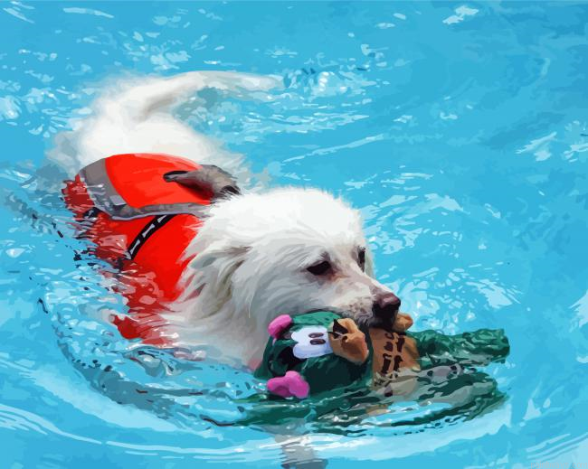 White Dog In Water Painting By Numberss.png