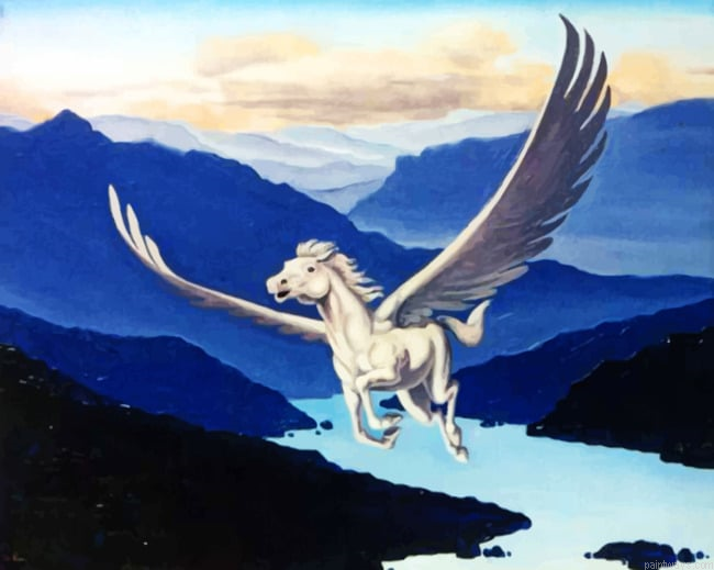 White Flying Pegasus Animals Painting By Numberss.png