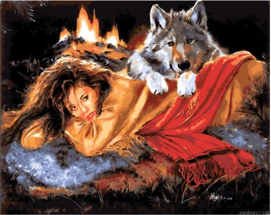 White Woman With White Wolves Diy Painting By Numberss.png