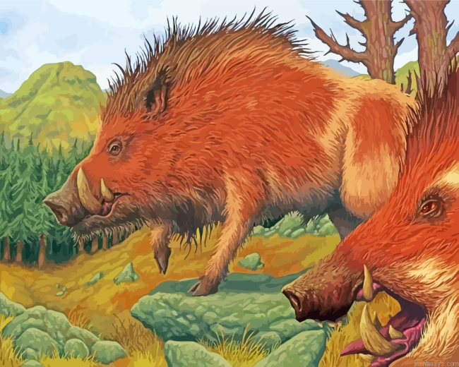 Wild Boar In Forest Painting By Numberss.png