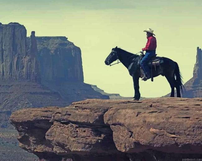 Wild West Cow Boy On A Horse Western Painting By Numberss.png
