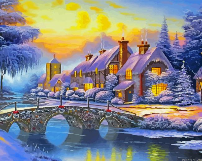 Winter Landscape House Painting By Numberss.png
