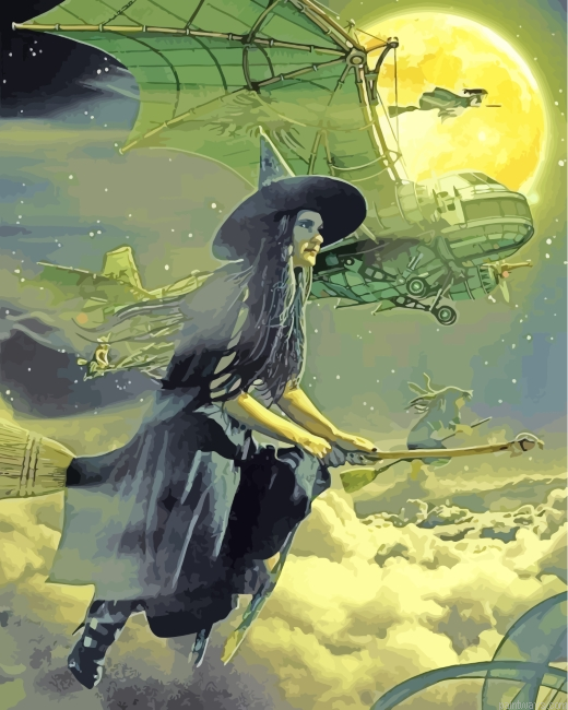 Witch Flying At Night Painting By Numberss.png