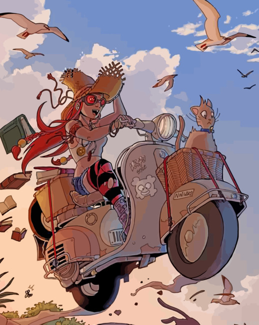 Witch On Scooter Painting By Numbers.png