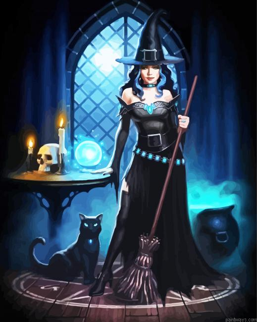 Witch With Cat Painting By Numberss.png