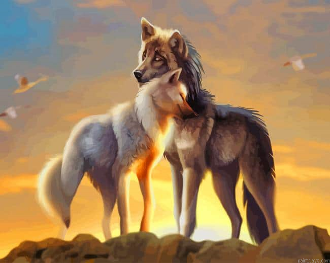 Wolves Cuddling At Sunset New Painting By Numberss.png