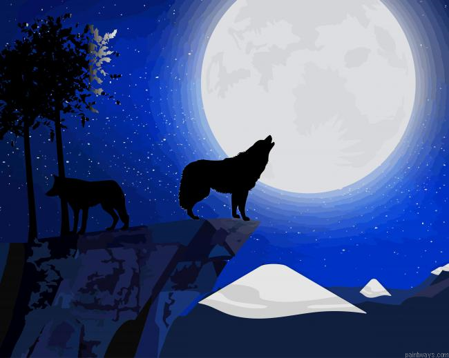 Wolves Howling Silhouette New Painting By Numberss.png