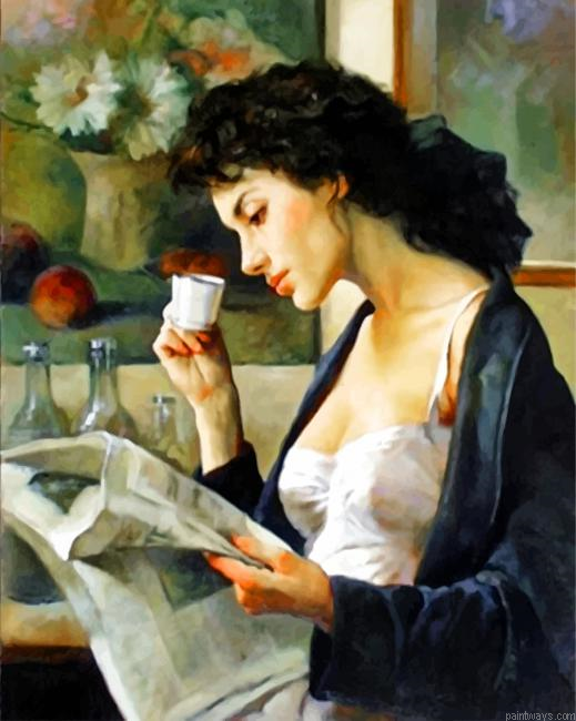 Woman Drinking Coffee Painting By Numbers.png