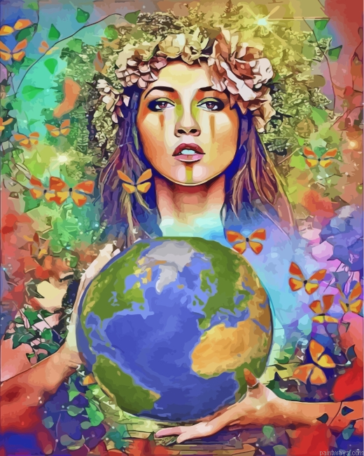 Woman Holding Earth Painting By Numberss.png