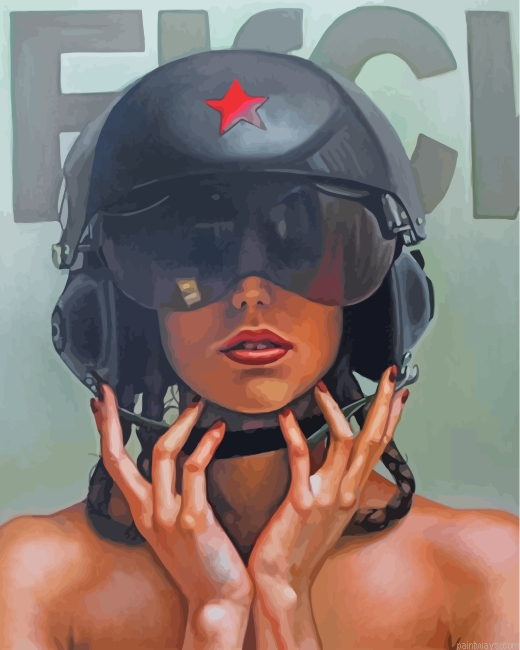 Woman With Motorbike Helmet Painting By Numbers.png