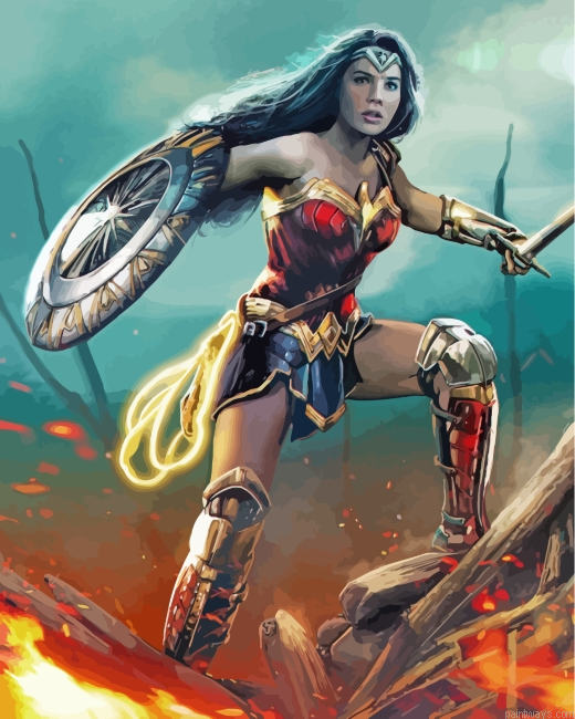 Wonder Woman With Shield Painting By Numbers.png