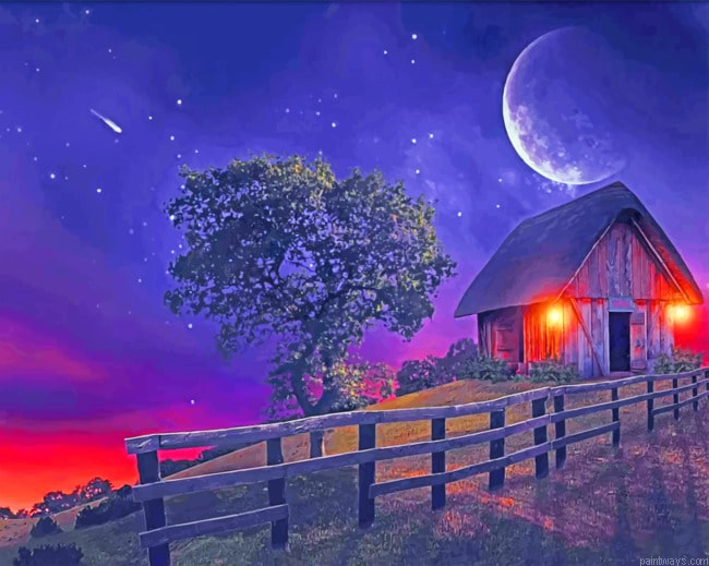 Wooden House In Farm Painting By Numberss.png