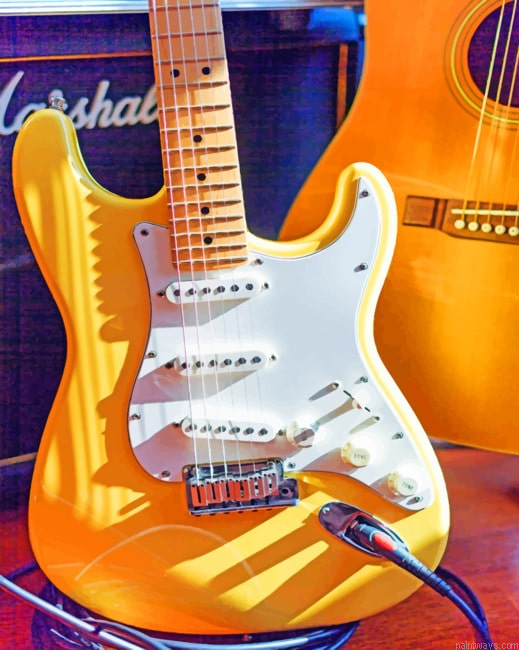 Yellow Electric Guitar Instruments Painting By Numberss.png