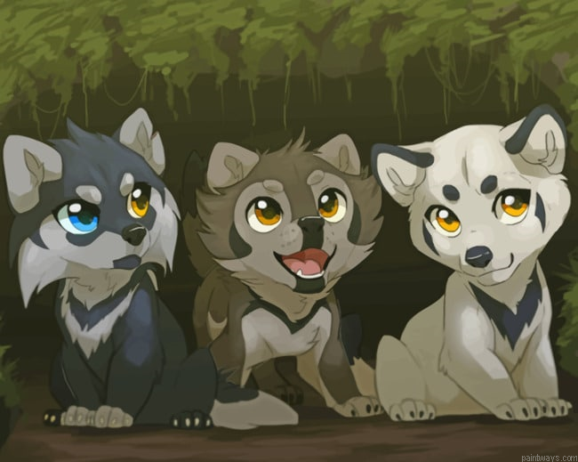 Young Cartoon Wolves Animals Painting By Numberss.png