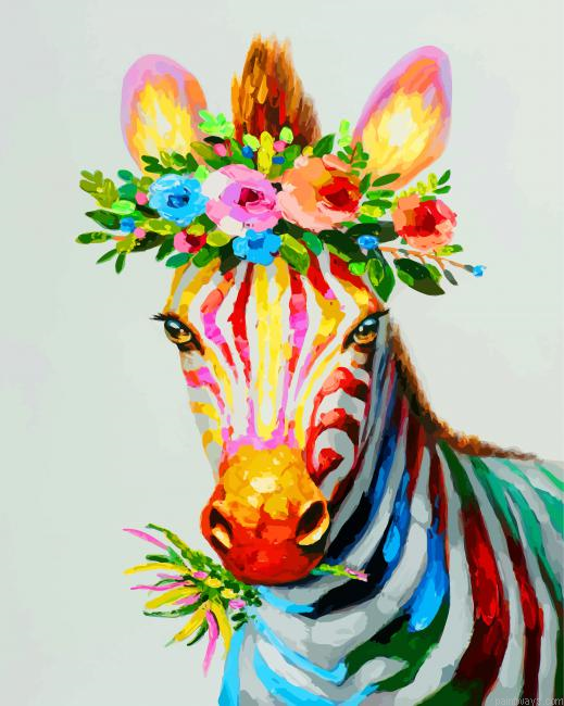 Zebra With Flowers Painting By Numbers.png